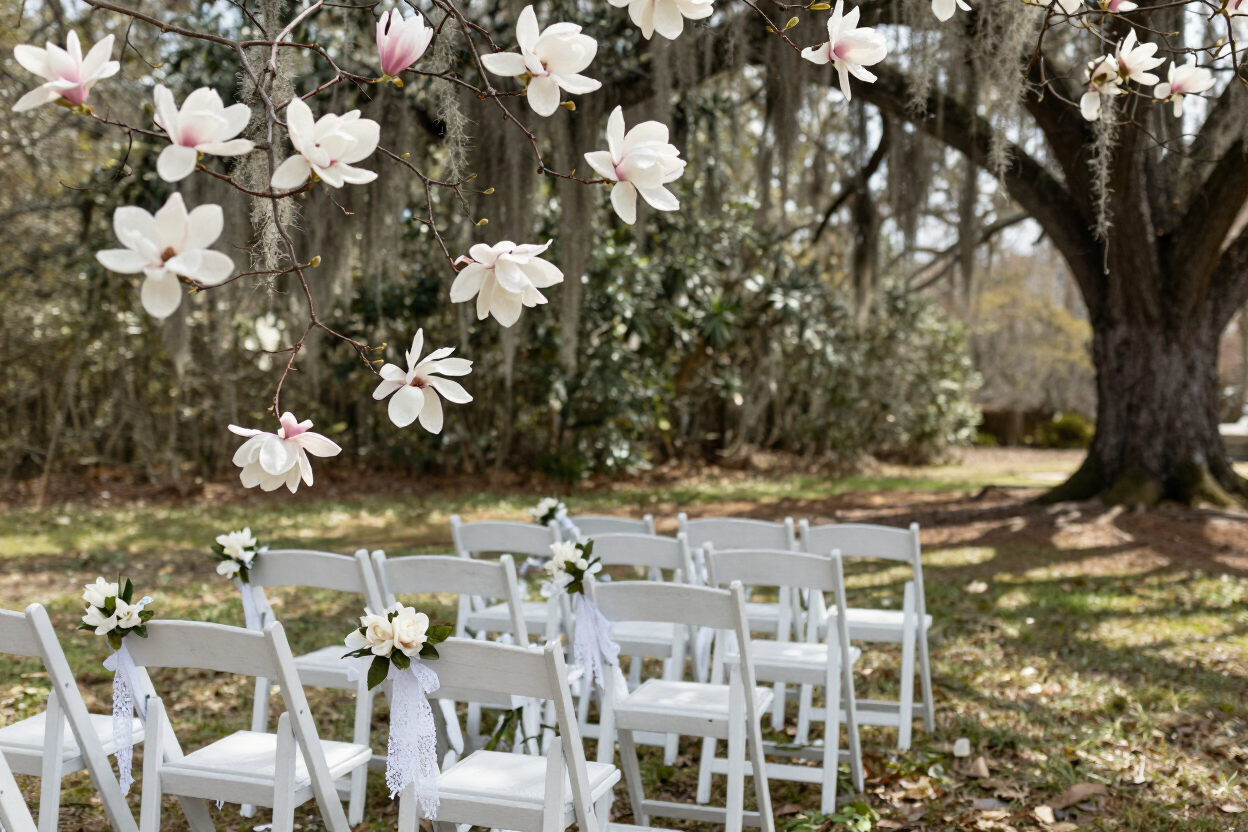 Spring magnolia wedding ceremony