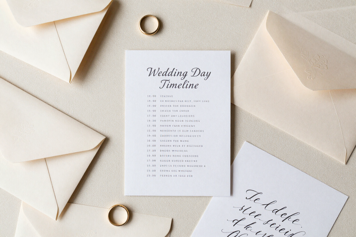 Wedding day timeline flat-lay