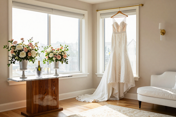 Luxury bridal suite with morning light