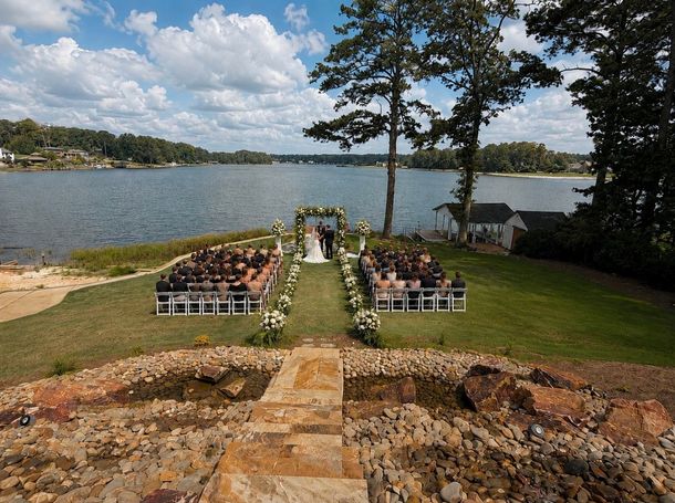 Waterfront ceremony lawn at lake's edge