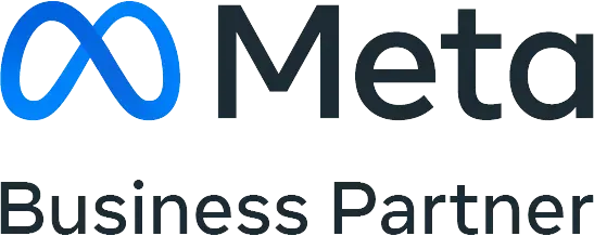 El logotipo del socio comercial meta es azul y negro sobre un fondo blanco.