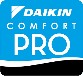 Daikin Comfort Pro logo in blue and white, with the Daikin logo above