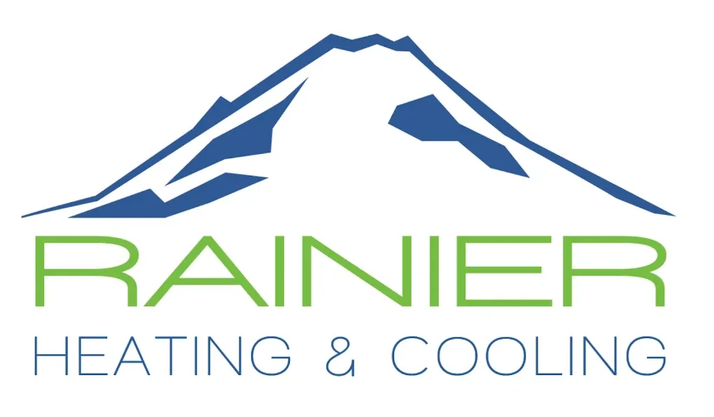 Logo: Blue mountain over green text