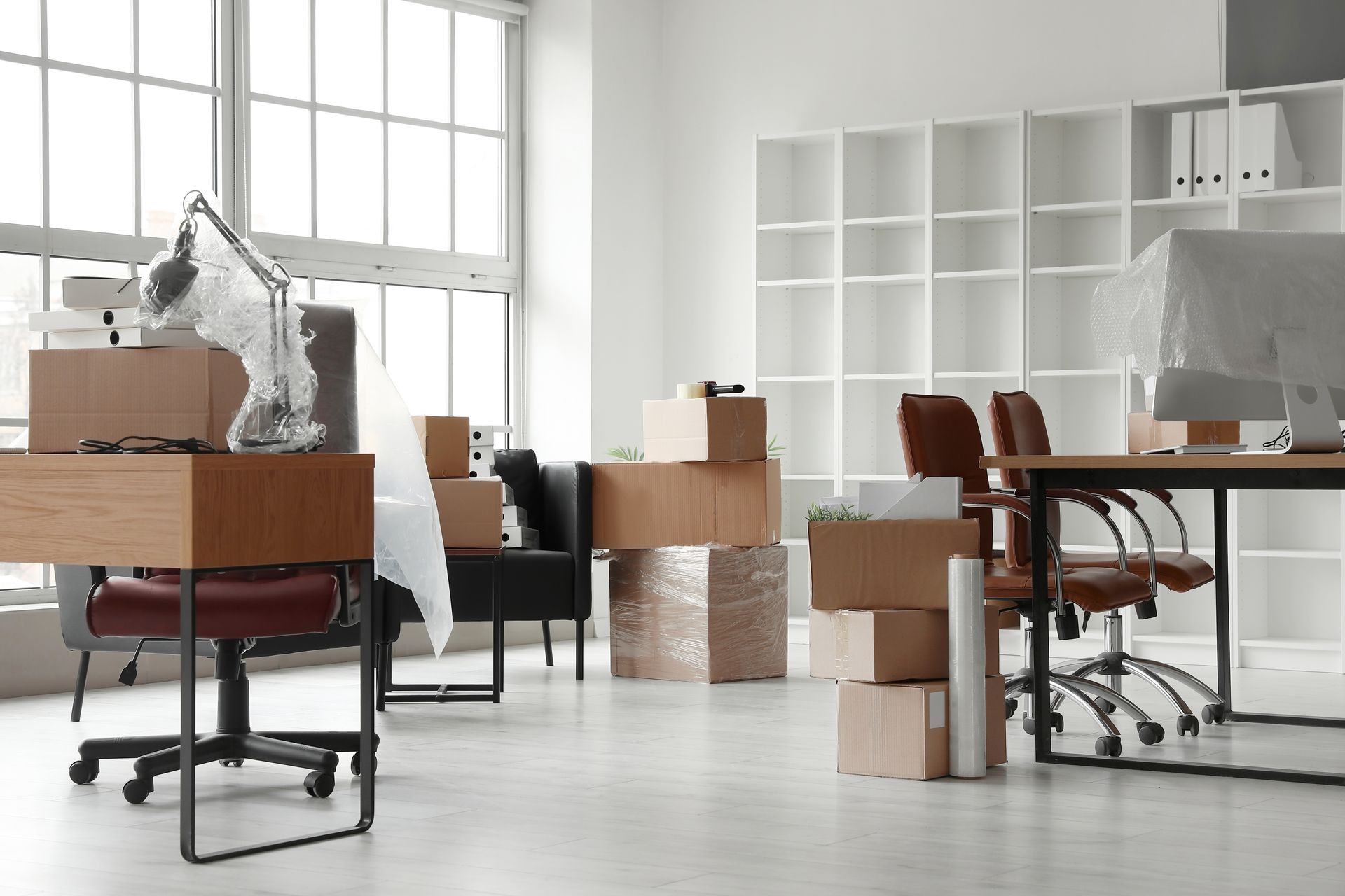 Empty office space with boxes