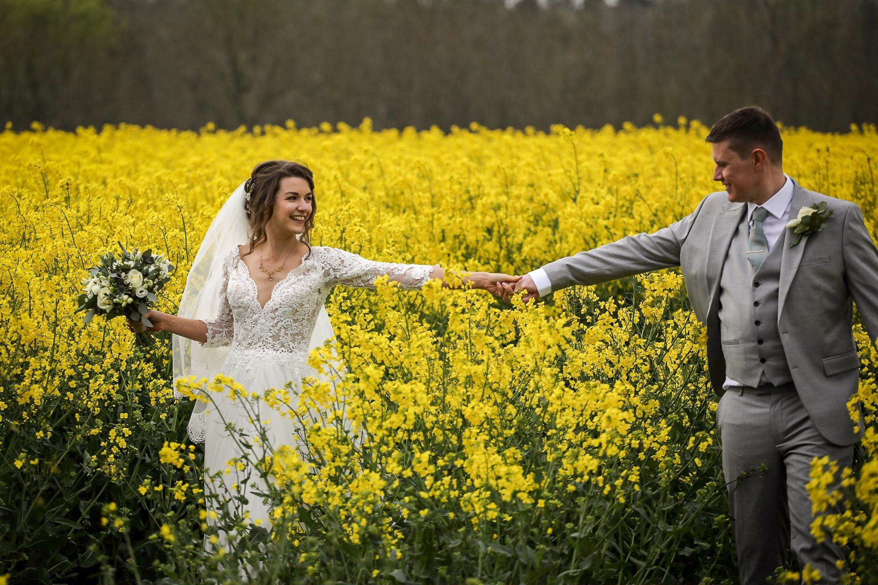 bride and groom in rape field
