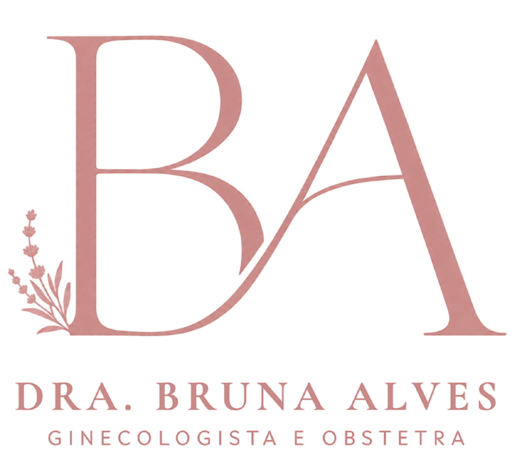 Logo rosa claro com as letras “BA” e o texto “Dra. Bruna Alves — Ginecologista e Obstetra”