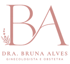 Logo rosa claro com as letras “BA” e o texto “Dra. Bruna Alves — Ginecologista e Obstetra”