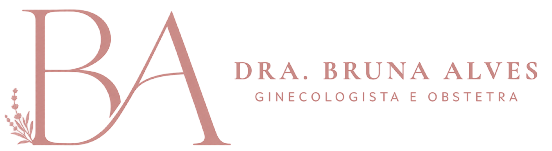 Logo com iniciais “BA” em rosa claro e texto “Dra. Bruna Alves, ginecologista e obstetra”