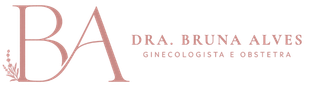 Logo com iniciais “BA” em rosa claro e texto “Dra. Bruna Alves, ginecologista e obstetra”