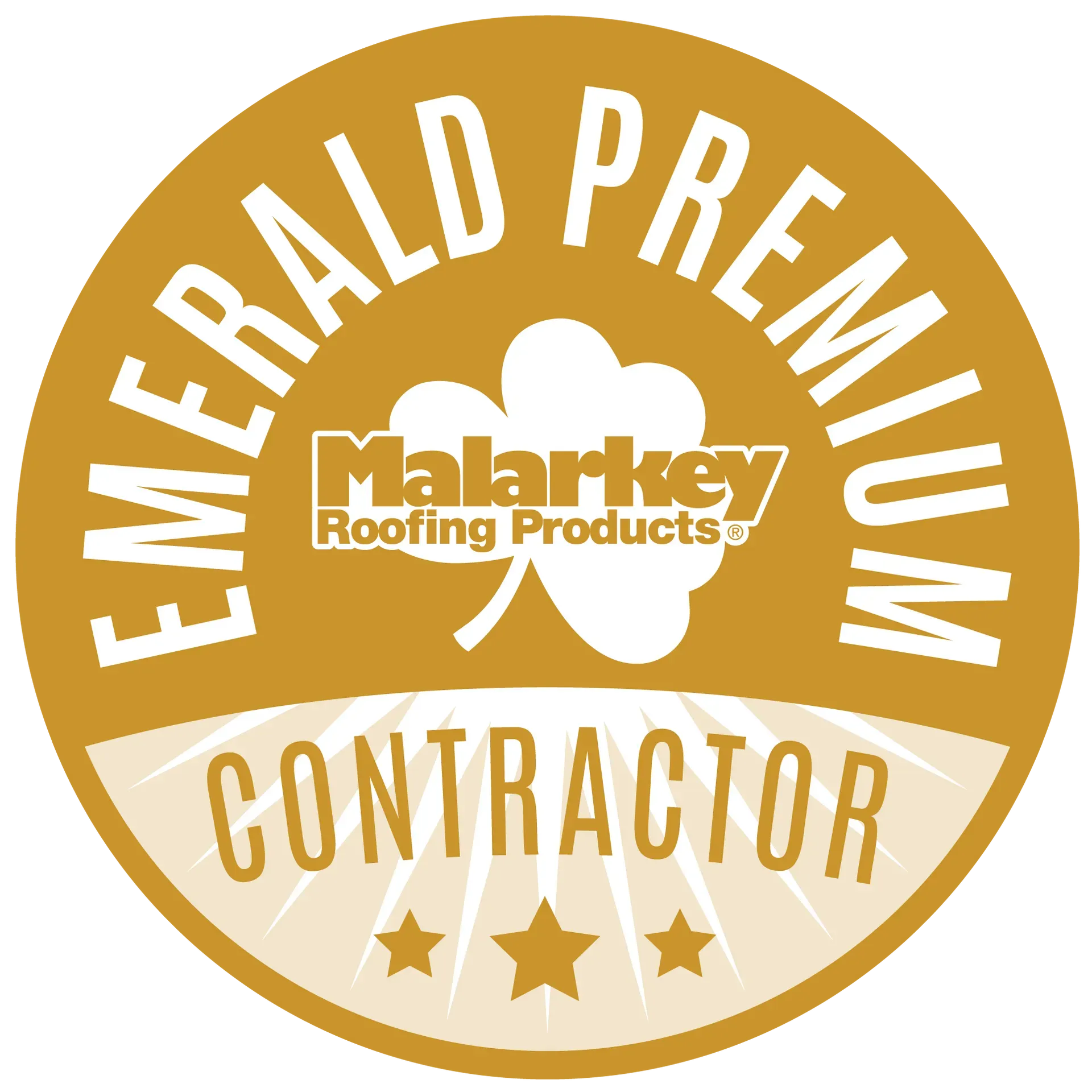 A gold emerald premium contractor sticker with a clover on it