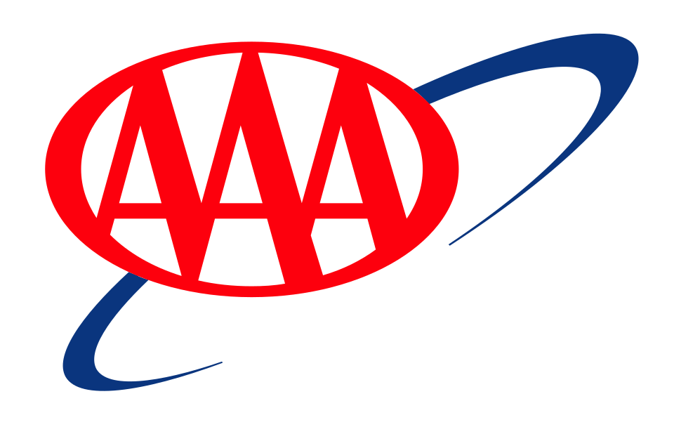 AAA logo with red letters in an oval and blue swooshing rings on a white background