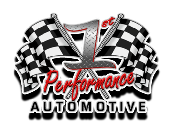 Performance Automotive logo with checkered flags and a red sports car silhouette
