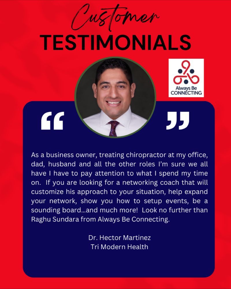 A man in a white shirt and tie is featured in a customer testimonial  | Chicagoland | Always Be Connecting