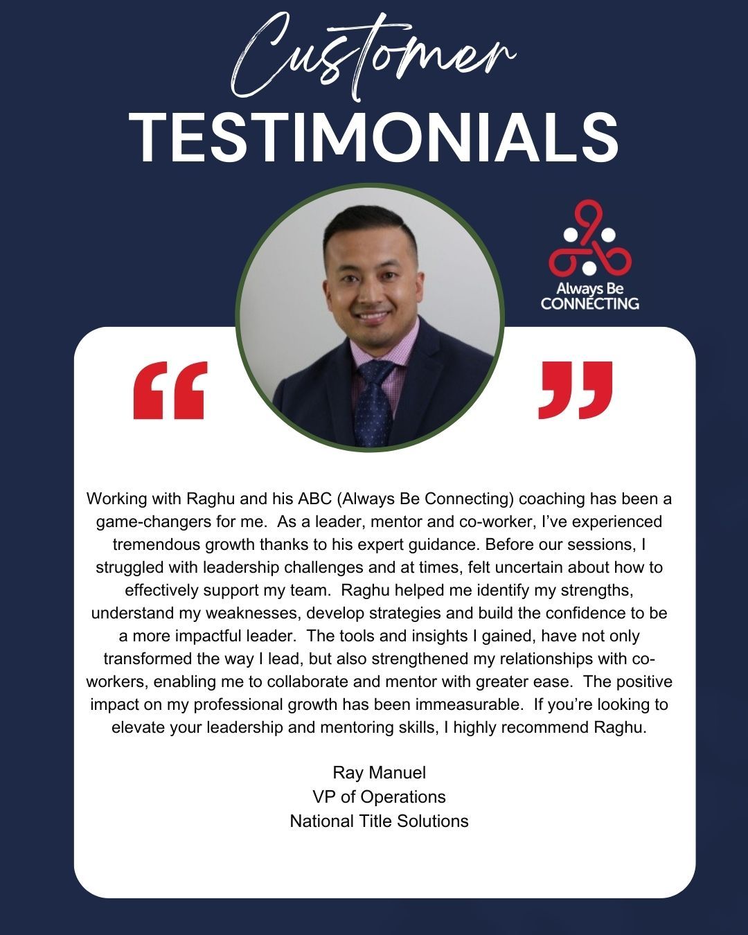 Ray M Testimonial - Schaumburg, IL — Always Be Connecting