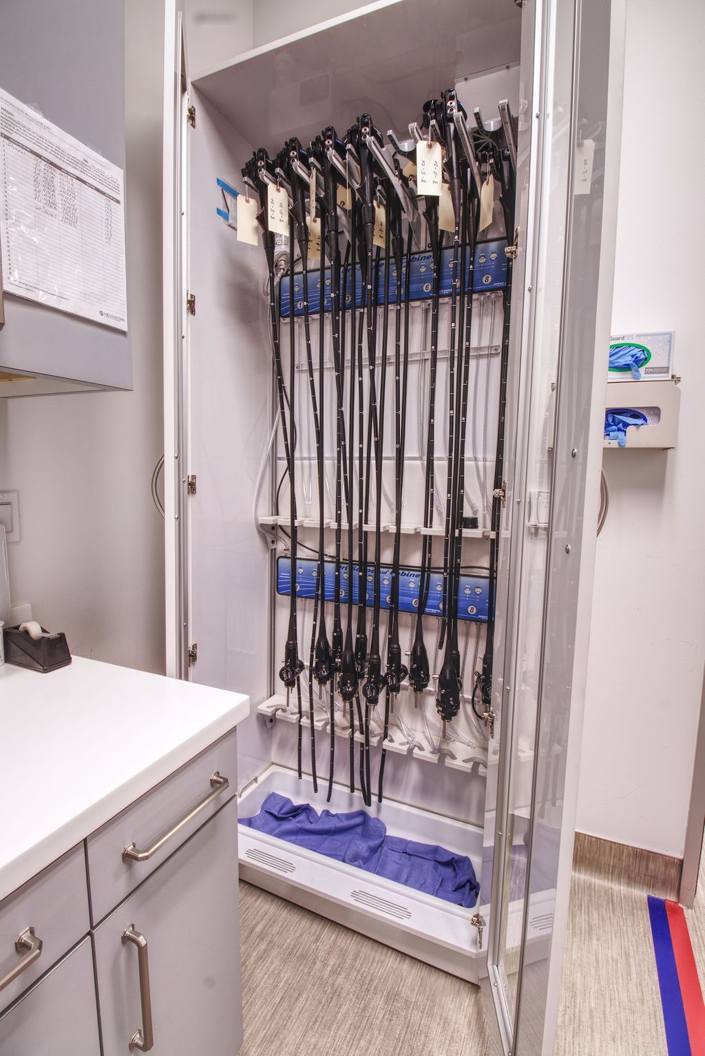 medical endoscopes securely stored in the facility.