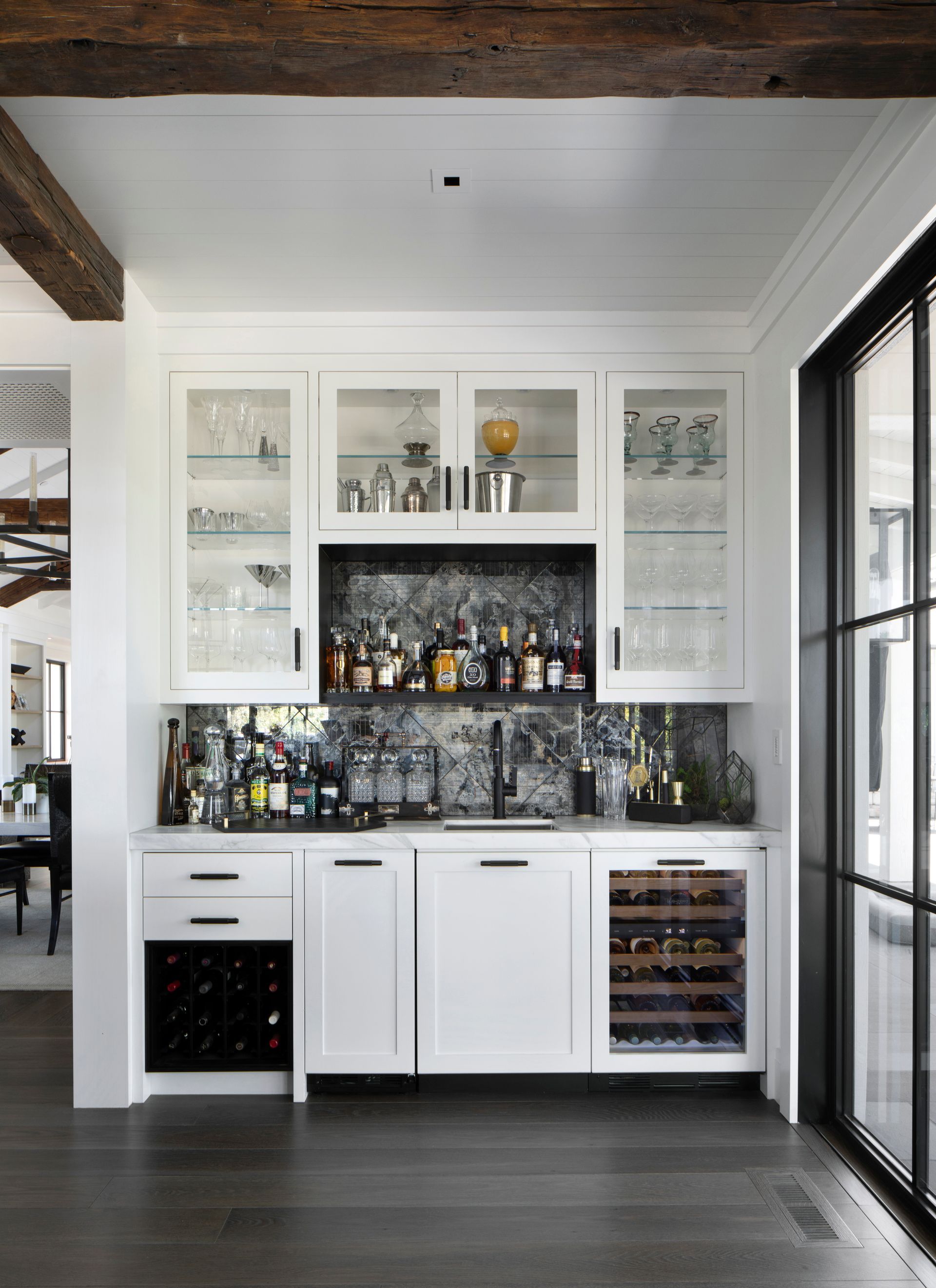 White built-in bar remodeled by Nunley Custom Homes in Greenville, SC.