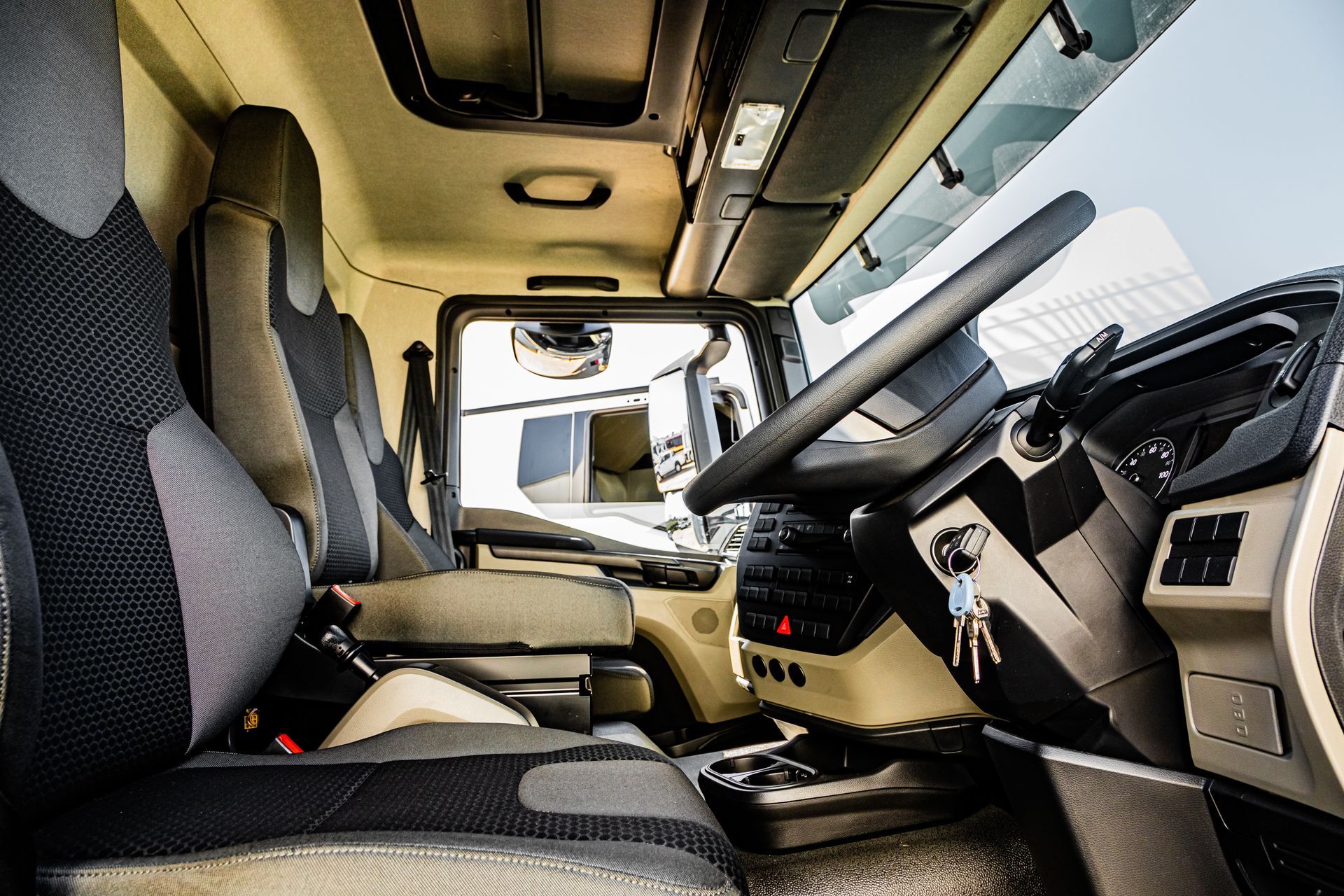 Interior view of MAN trucks brand semi tractor. Interior view of MAN trucks brand semi tractor.