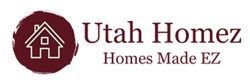 A logo for utah homez homes made ez with a house in a circle.