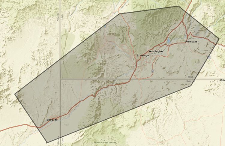 A map of a desert with a large gray rectangle in the middle.