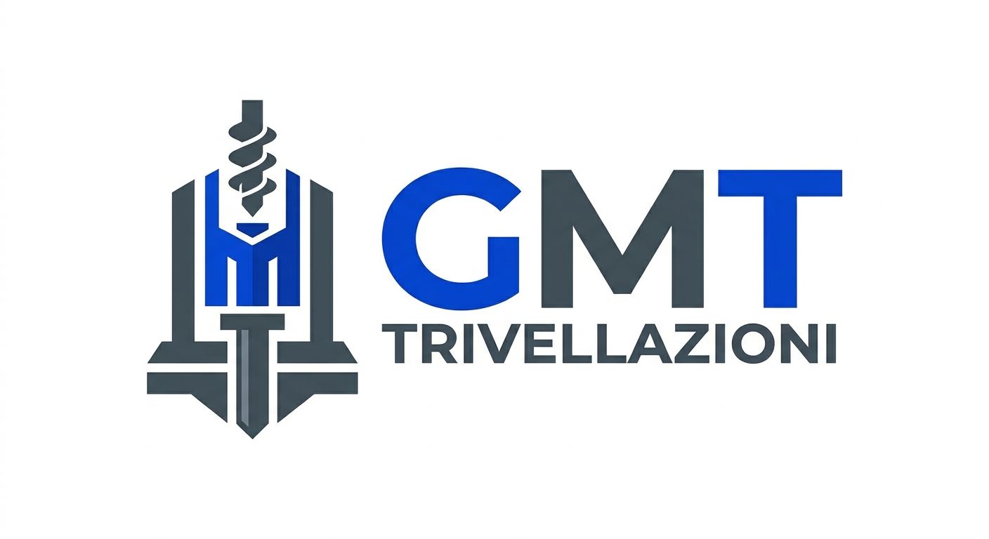 Logo GMT Trivellazioni in blu e grigio con un’icona di una trivella
