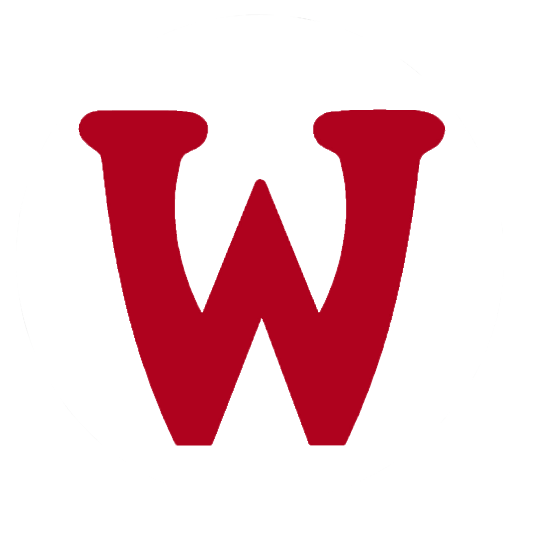 A red letter w on a white background