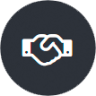 a handshake icon in a circle on a black background .