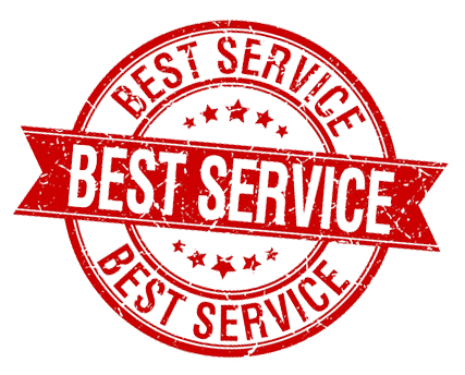 A red and white stamp that says best service