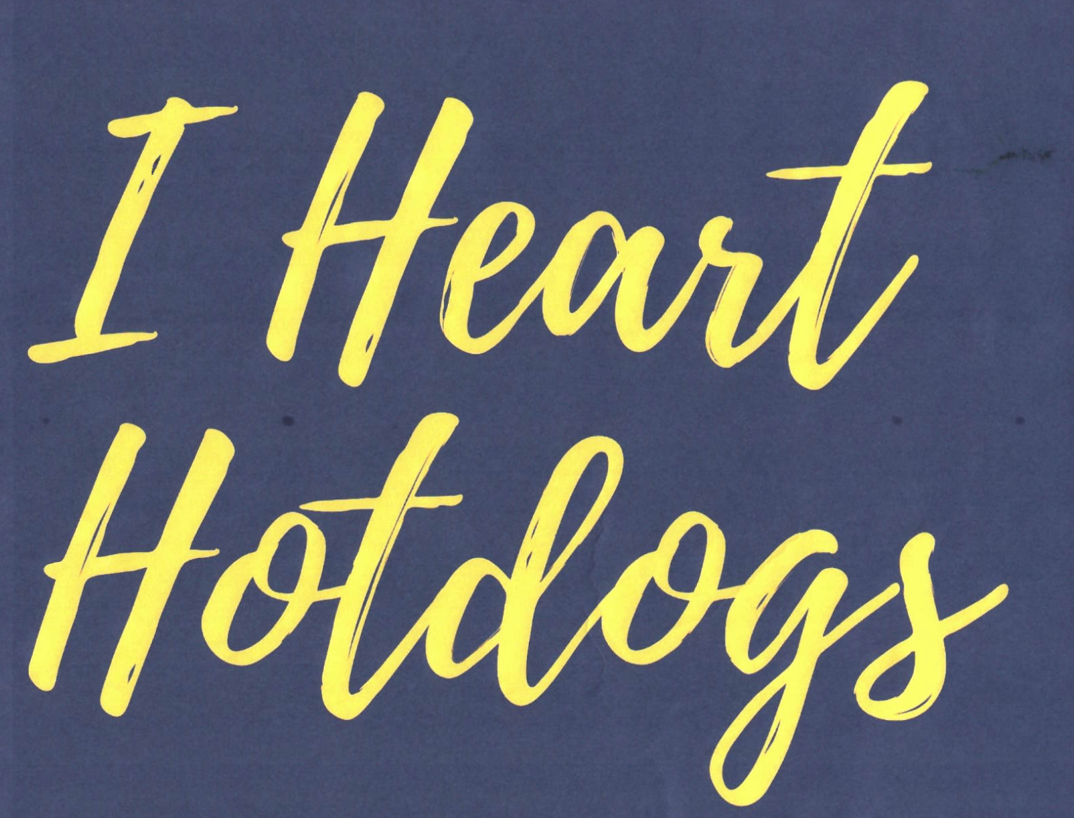 Yellow cursive text on a dark blue background that reads 