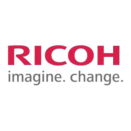 Logotipo da RICOH com o slogan “imagine. change.” em fundo branco.