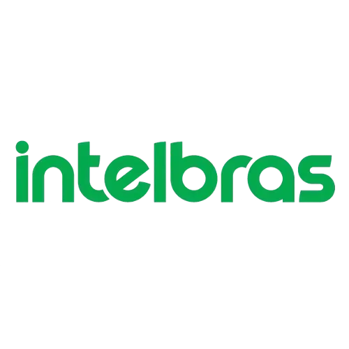 Logotipo da Intelbras em letras minúsculas verdes sobre fundo branco.