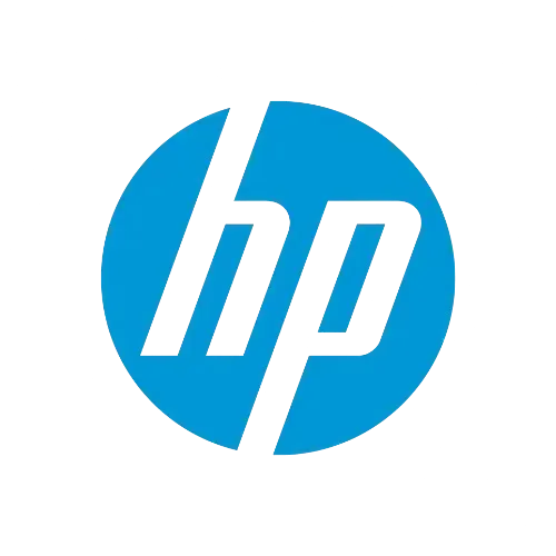 Logotipo da HP em branco sobre um círculo azul