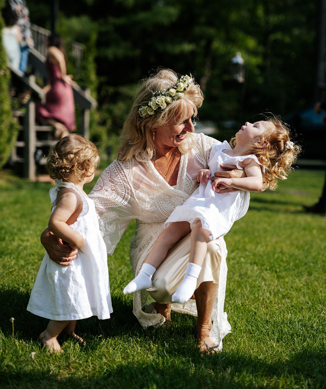 Elopement bride with granddaughters at wedding ceremony