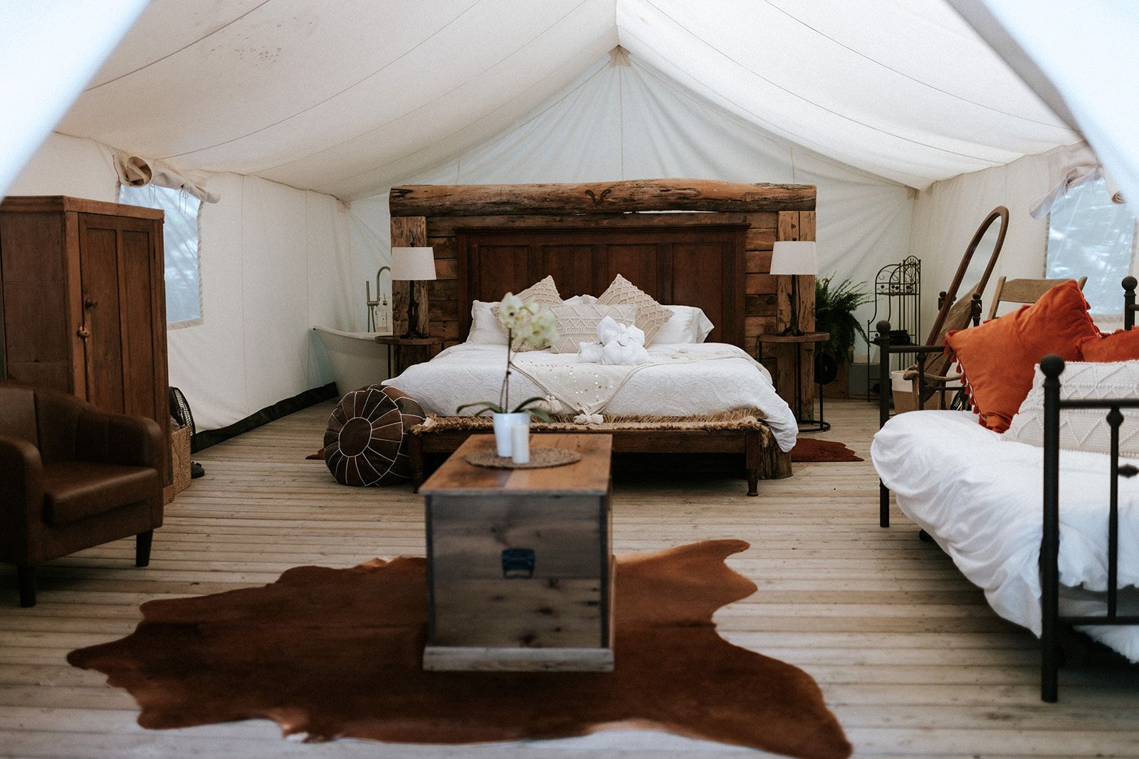 Luxury glamping tent in the forest at Whispering Springs Wilderness Retreat in Northumberland County