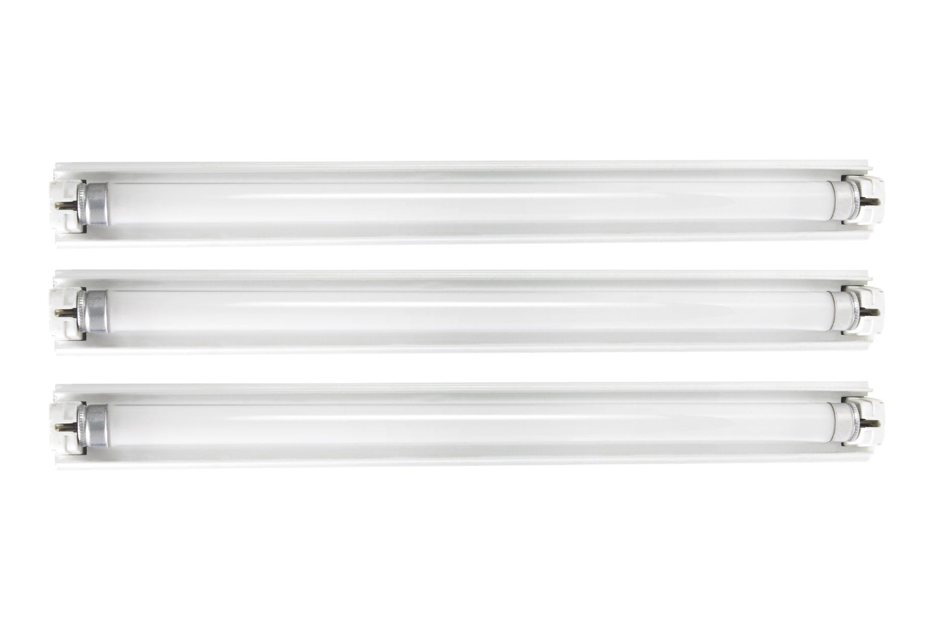 Fluorescent — Lewisville, TX — AAA Recycling, Inc. Three fluorescent tube lights in a row, horizontally aligned, white background.