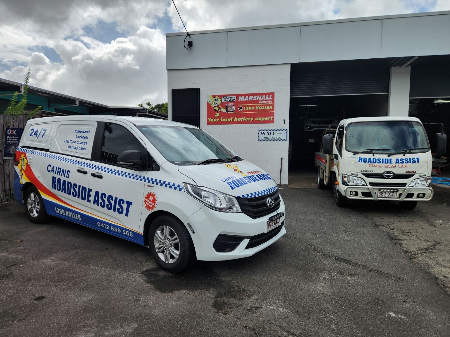 A Close Up Of A Van that says Roadside assist — Marshall Batteries & Cairns Mobile Batteries In Manunda, QLD
