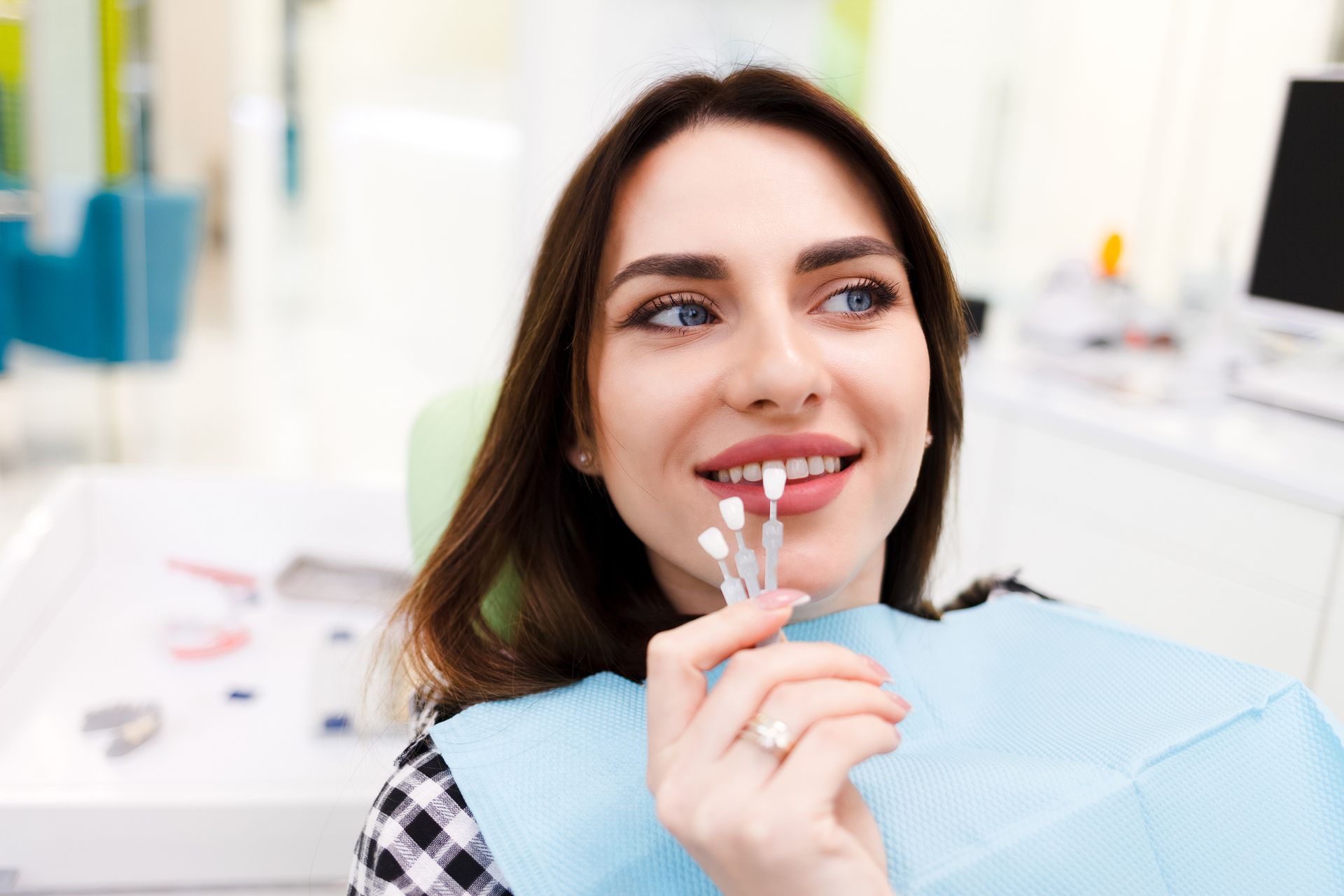 Teeth Choosing Veneer Color — College Station, TX — Michael Calliham Family Dentistry