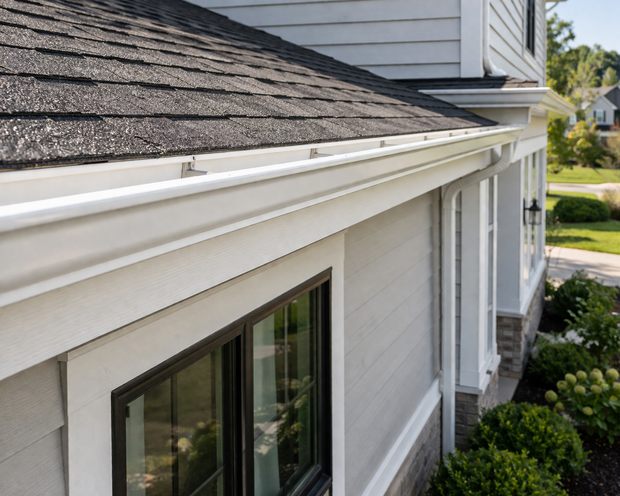 New seamless gutter installation on residential home