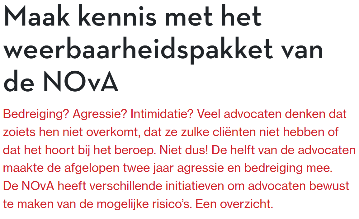 Poster met Nederlandse tekst over het weerbaarheidspakket van de NOvA, met blauwe en roze letters.