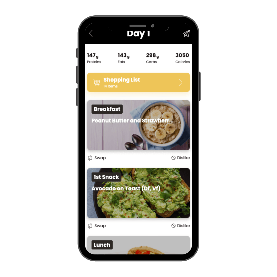 A cell phone with a healthy eating app on it.