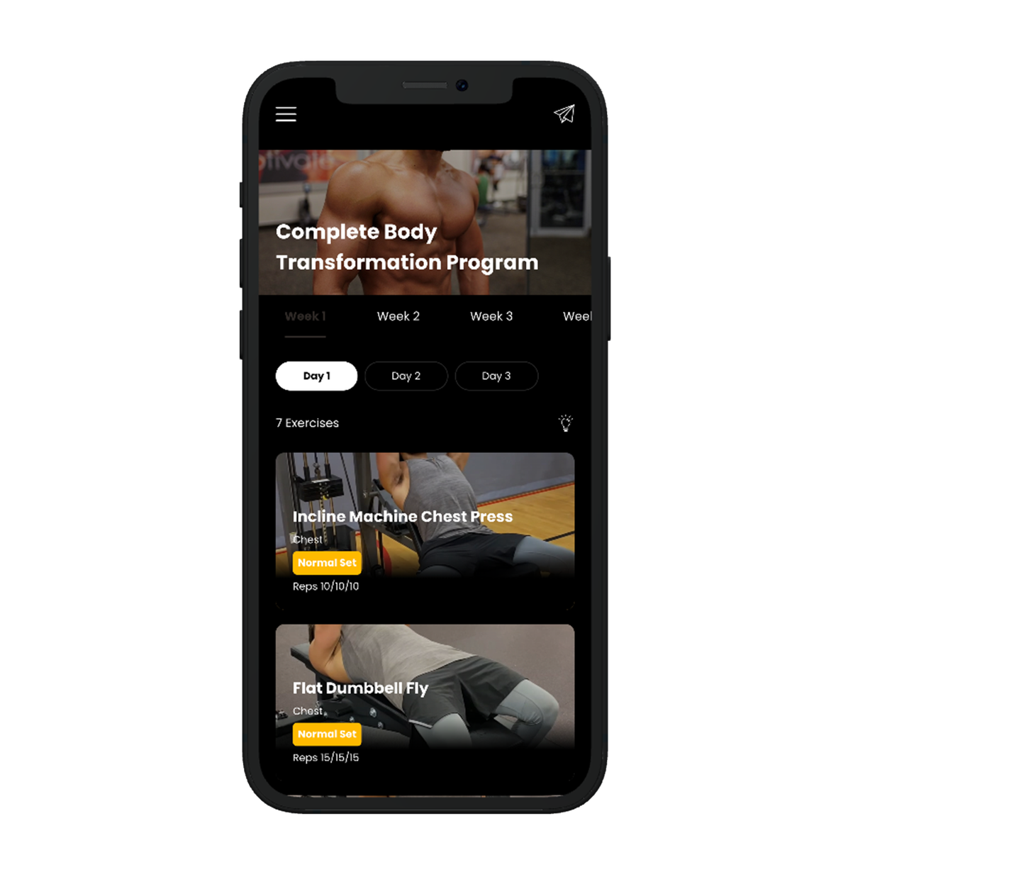 A cell phone with a workout app on it.
