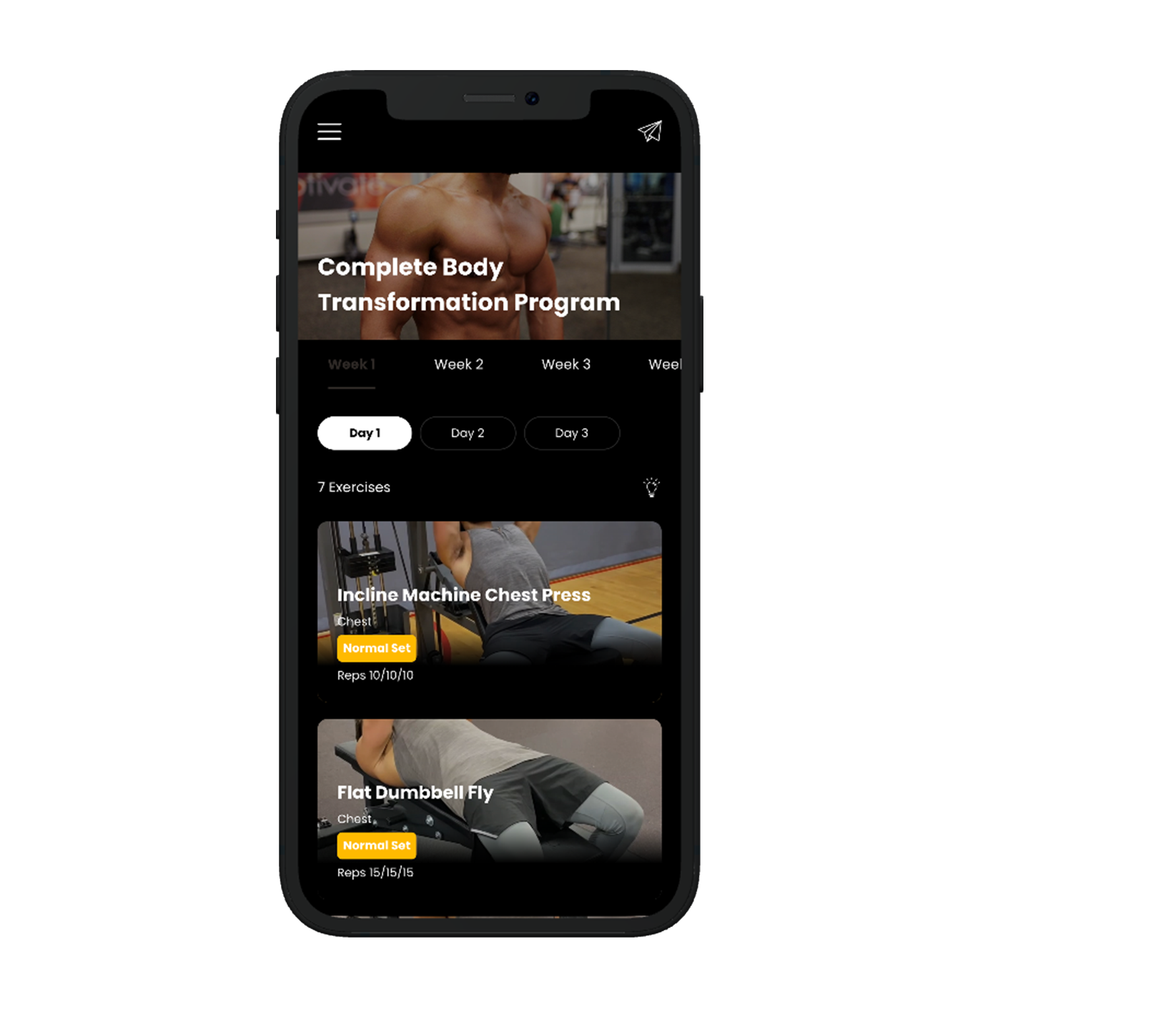 A cell phone with a workout app on it.