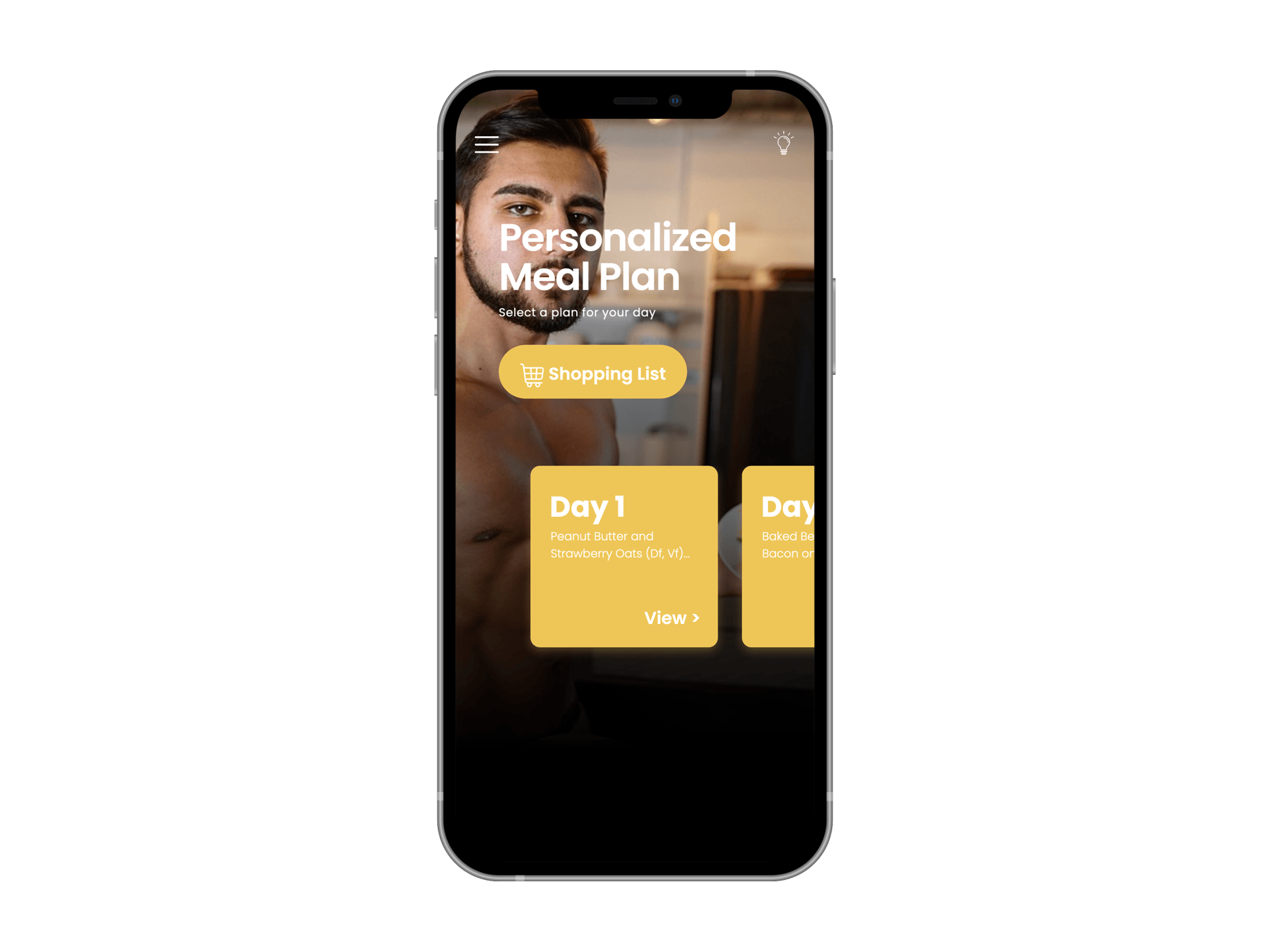 A cell phone with a personalized meal plan app on it.