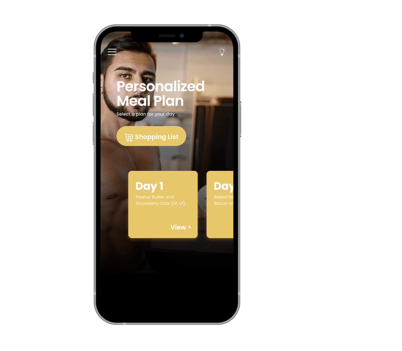 A cell phone with a personalized meal plan on the screen.