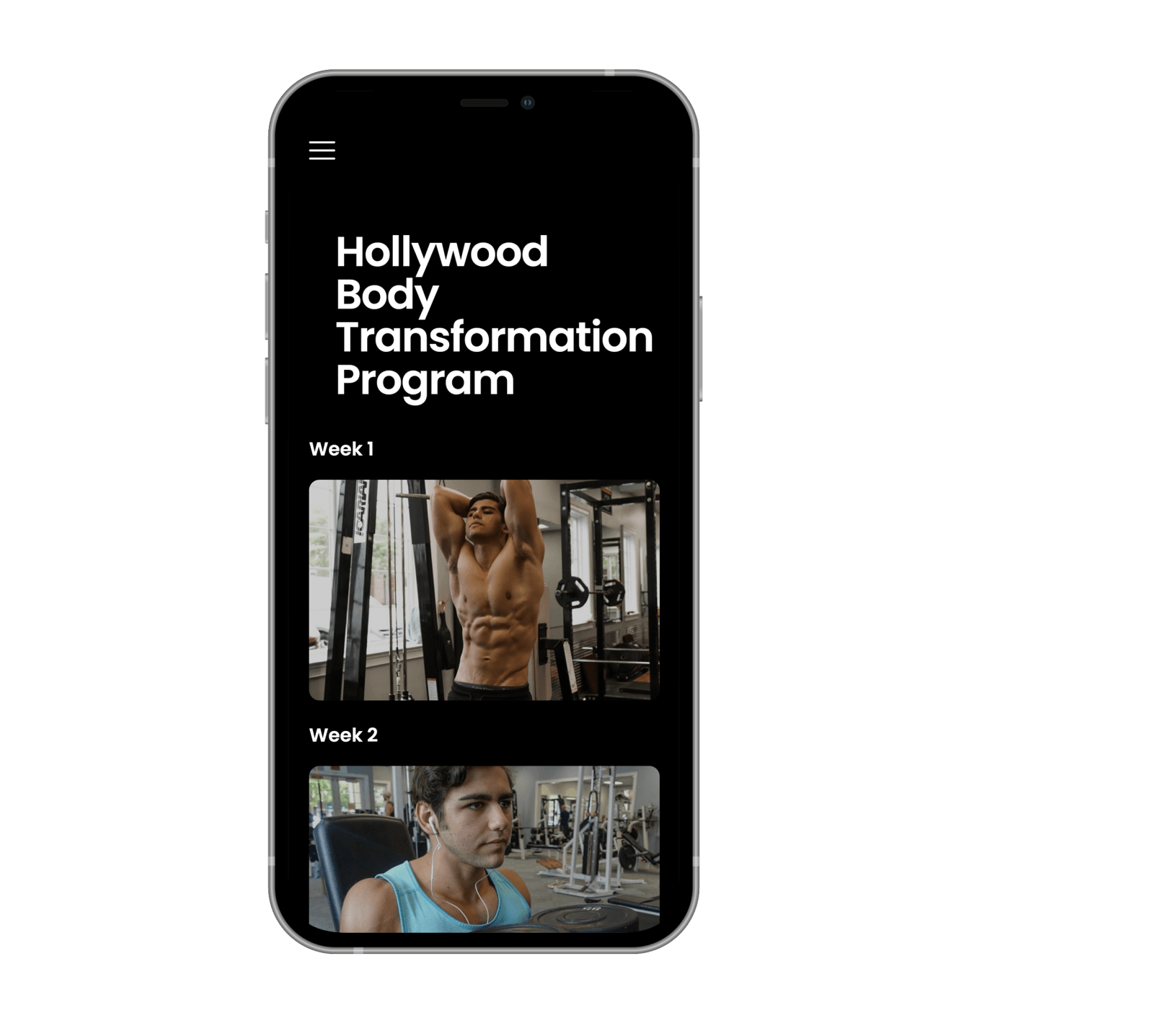 A cell phone with a hollywood body transformation program on it.