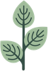 Stylized green plant with three leaves and dark stems on a white background