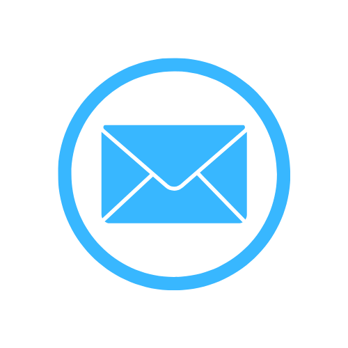 A blue envelope in a blue circle on a white background.