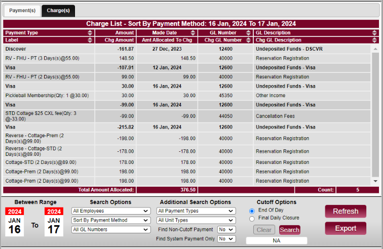 A computer screen shows a list of payments from jan 16 to jan 17 2014