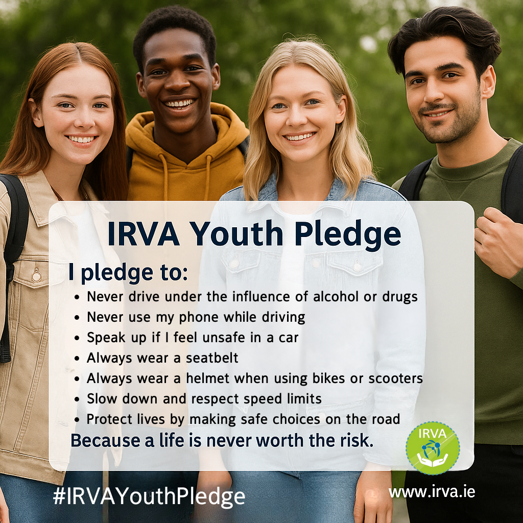 A group of young people standing next to each other with a pledge to never drive under the influence of alcohol or drugs