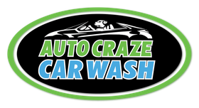 Logo for Auto Craze car wash with car graphic and text: “Auto Craze”, “Car & Pet Wash”.