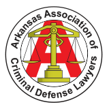 Arkansas Association of Criminal Defense Lawyers logo: Scales of justice over a red